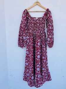 À la mode indien bloc imprimer femmes filles pur coton Maxi robe décontracté été soirée longue Midi en vrac motif naturel chaud! - Product Image 3