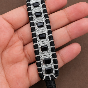 Rhaya Jewels Pulsera de plata de ley con ónix negro, corte esmeralda, estilo bohemio, chapada en rodio, forma hexagonal, 7x5 mm - Product Image 1