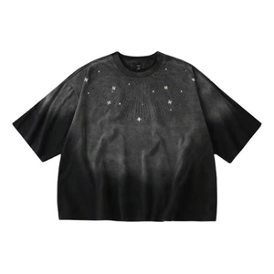 T-shirt en coton surdimensionné pour homme, 350 GSM, en molleton bouclette, délavé à l'acide, effet soleil, personnalisable en gros, OEM - Product Image 1