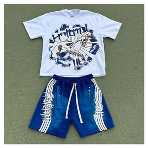 ชุดเซ็ตฤดูร้อนแบบยูนิเซ็กซ์ สปอร์ต สตรีทแวร์ ผ้าฝ้าย ชุดแทรคสูท เสื้อยืดและกางเกงขาสั้นผู้ชาย ล้างสีแบบแอซิด สไตล์ลำลอง เสื้อยืดน้ำหนักเบา - Product Image 3