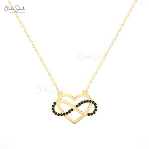 Infinity <b>Open</b> <b>Heart</b> <b>Necklace</b> 1mm Round Cut Black Diamond Love <b>Necklace</b> in 14k Solid Gold Customized Jewelry at Wholesale Price - Product Image 3