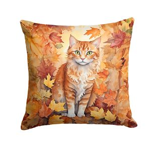 La Perm Cat in Fall Leaves 18Hx18W Indoor Outdoor Decorative <b>Throw</b> Pillow Machine Washable <b>for</b> <b>Couch</b> Bed & Patio - Product Image 1