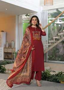 Robe Abaya brodée pour femmes, manches longues, col en V, longueur cheville, robe modeste pour tous les jours et les fêtes - Product Image 2