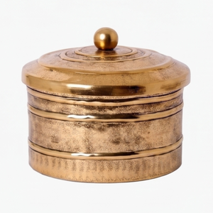 Boîte de rangement élégante en métal doré vieilli pour fruits secs et dates, organisateur de table couvert pour l'hôtellerie - Product Image 1