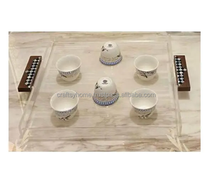 ANTIQUE STOCK AVAILABLE ACRYLIC TRAY SET BEST ELEGANT INLAY COASTERS BONE INLAY SERVING TRAY / <b>MOP</b> TRAY SET - Product Image 2
