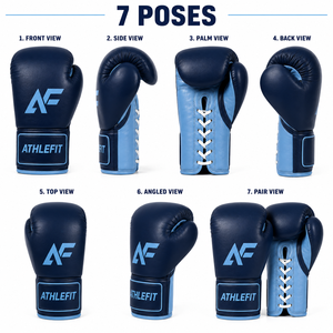 ถุงมือชกมวยหนัง Athlefit แบบผูกเชือก สีน้ำเงิน พร้อมโลโก้ AF สำหรับผู้ใหญ่ รับทำโลโก้ตามสั่ง - Product Image 6