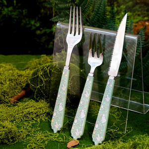 Ensemble de 4 couteaux et fourchettes à steak de style occidental en acier inoxydable poli miroir, écologiques, avec manches en céramique, pour un usage domestique - Product Image 2