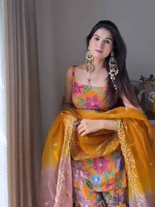 Ensemble Anarkali pour femme à imprimé floral avec dupatta, tenue décontractée traditionnelle indienne et pakistanaise, coupe régulière, longueur genou, en soie Chinon, livraison rapide - Product Image 4