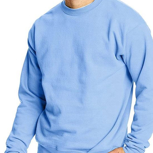 Sweat-shirt à col rond bleu clair pour homme, coupe classique, 100% coton molletonné, pull décontracté, streetwear, couleur unie, tricoté, manches longues - Product Image 6