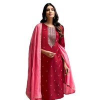 Koleksi baru sutra Romawi dengan bordir mewah setelan Kurtis kerja untuk penjualan online