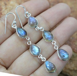 Boucles d'oreilles pendantes bohèmes en argent sterling 925 massif avec pierre précieuse labradorite, bijoux fantaisie de 2 à 3 pouces pour femme, mariage - Product Image 6
