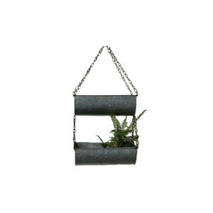 Ensemble de 2 jardinières suspendues en métal galvanisé, pour intérieur et extérieur, décoration de jardin rustique, pots à plantes avec chaîne et crochet robustes - Product Image 2