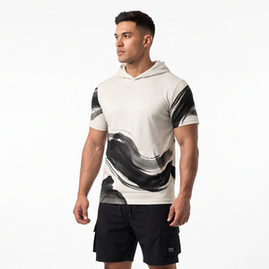 Custom Heat-Transfer Printed <b>Short</b> <b>Sleeve</b> <b>Hoodie</b> Mens Gym Workout Breathable Pullover Quick Dry Streetwear Athletic Running - Product Image 6