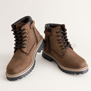 Botas de cuero genuino marrón con cordones, punta redonda, suela de goma antideslizante, para todas las estaciones, zapatos gruesos, calzado al por mayor de Bangladesh - Product Image 6
