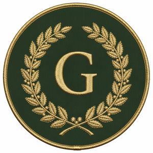 Parche Bordado Personalizado con la Letra G Masónica y Corona de Laurel, Verde, Redondo, Insignia Fraternal para Blazers y Uniformes de Ceremonia - Product Image 1