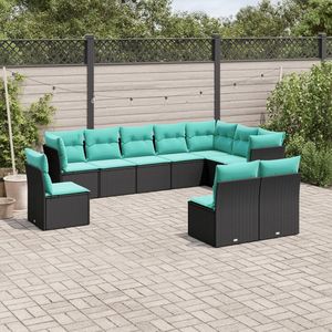 Set Divano da Esterno in Polyrattan Nero da 10 Pezzi con Cuscini - Elegante Collezione di Mobili da Giardino - Product Image 1