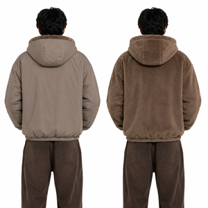 Vente en gros de sweats à capuche unisexes réversibles en molleton 100% coton, surdimensionnés pour hommes, avec logo personnalisé, fermeture éclair, double face, fournisseur USA - Product Image 2