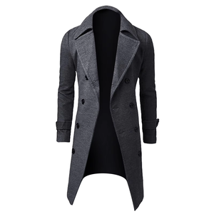 Manteau en cuir pour homme, coupe slim, élégant, trench-coat, double boutonnage, long coupe-vent, veste d'extérieur, chaquetas hombre - Product Image 5