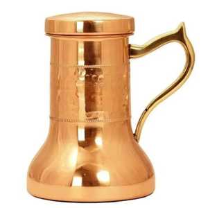 Hammered Copper Pitcher with Brass Handle and Lid Honeycomb Pattern Rustic Handcrafted Drinkware Traditional - Product Image 6