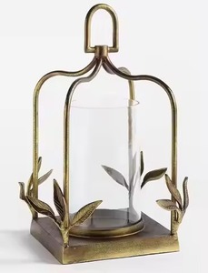 Lanterne vintage en métal noir avec cadre arqué, porte-bougie, éclairage pour la maison, l'hôtel, le jardin, la décoration de table de mariage - Product Image 2