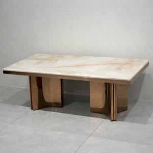 Mesa de Centro/Café de Lujo Personalizada de Mármol y Metal con Marco Geométrico, Diseño Contemporáneo, Duradera, Nueva Visión de Decoración para Sala de Estar - Product Image 4