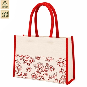 กระเป๋าผ้าแคนวาสเคลือบลามิเนต 220 GSM ขนาด 31x21x16 ซม. สำหรับใส่ของช้อปปิ้ง ใช้ซ้ำได้ สกรีนโลโก้ได้ ขายส่ง รับผลิตแบบ OEM รุ่น SS136-B - Product Image 1