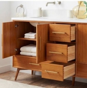 Luxury Villa Resort <b>Bathroom</b> <b>Cabinet</b> Double Basin Solid Teak with Brass Hardware Made to Measure OEM Factory Direct - Product Image 2