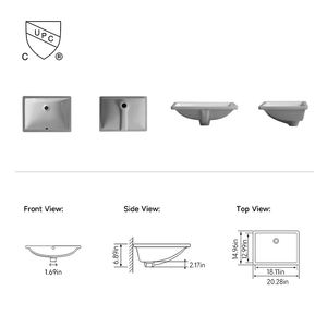 NV2284B Lavabo Rectangular Bajo Encimera Blanco de 515x380x175mm, de Porcelana Vitrificada, Proveedor OEM - Product Image 2
