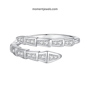 Silver Moissanite Snake Ring Open Band Claw Setting Light Luxury Jewelry for Wedding Gift Party - Product Image 1