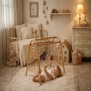 Parque Infantil de Bambú y Ratán Hecho a Mano con Juguetes Colgantes de Animales y Tapete de Juego Suave para Bebés - Ecowoodies Diseño Moderno para Juegos Infantiles en Interiores - Product Image 2