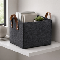 Cesta de Armazenamento Minimalista em Feltro Cinza de Grande Capacidade com Logo Personalizado para Cobertores e Livros, Organizador de Prateleira, Caixa de Armazenamento em Tecido de Feltro Luxuoso