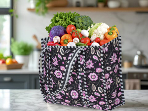 Quilted Cotton Open Tote <b>Bag</b> Women Black Pink Floral Block Print <b>Large</b> <b>Shoulder</b> <b>Bag</b> Handmade Indian Boho Market <b>Bag</b> - Product Image 6