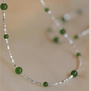 New Chinese Style Light Luxury Cold Wind <b>Necklace</b> for Women <b>Fine</b> Pendant Starry Sky Broken Silver Green Jade Marrow Natural - Product Image 4