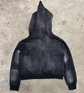 Custom 3D Puff Print Rhinestone Hoodie Heavyweight Cotton <b>Fleece</b> Pullover Streetwear Oversized Winter <b>Jacket</b> For Streetwear - Product Image 6