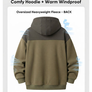 Sweat à capuche zippé oversize pour homme Windporof, service OEM, vente en gros, prix abordable, logo Sewing Hub, épaules tombantes, coupe ample - Product Image 2