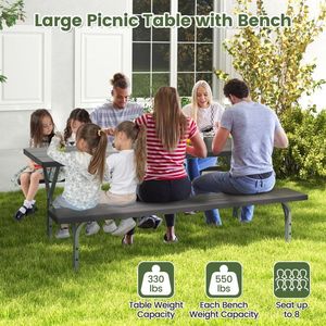 8-Person 6 Feet <b>Picnic</b> <b>Table</b> <b>Bench</b> Set with Durable HDPE Tabletop - Product Image 6