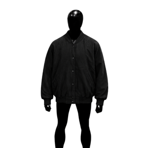Chaqueta universitaria de lana negra para hombre, chaqueta bomber extragrande personalizada con cierre de botones a presión, cuello, puños y dobladillo acanalados, venta al por mayor - Product Image 1