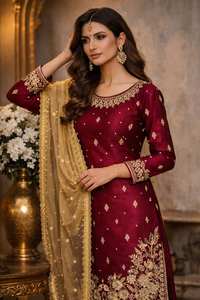 Conjunto de Fiesta Indio y Pakistaní de Última Moda, Top-Pantalón con Dupatta, Seda JC Sin Arrugas, Nueva Llegada - Product Image 3