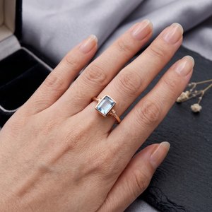 Anillos Hechos a Mano con Topacio Azul Rectangular Natural Certificado por IGI, en Plata de Ley 925 con Baño de Oro Rosa y Engaste de Bisel, Venta al Por Mayor - Product Image 6