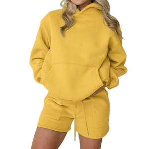 Nuevo Conjunto de Sudadera con Capucha y Pantalones Cortos de Verano para Mujer, 100% Algodón, Color Sólido, Logotipo Personalizado, Trajes Cálidos de Felpa - Product Image 6