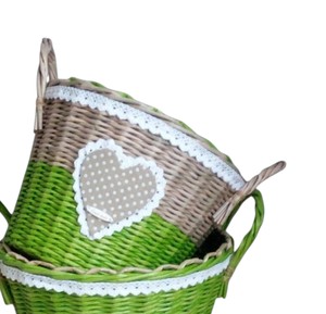 Panier en rotin à motif cœur charmant, vert et gris, tissé à la main, bacs de rangement décoratifs mignons pour la décoration intérieure - Product Image 3
