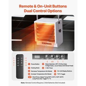 Riscaldatore Elettrico da Garage 10.000 Watt con Telecomando, Timer 10 Ore, Protezione da Surriscaldamento, Montaggio a Parete/Soffitto per Esterni - Product Image 4