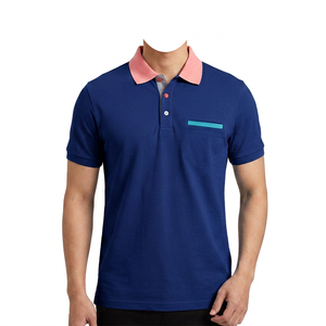 Chemise piqué blanche à manches courtes pour homme avec poche poitrine, rayures bleues, décontractée, respirante, tricotée 100% coton, avec logo frontal - Product Image 3