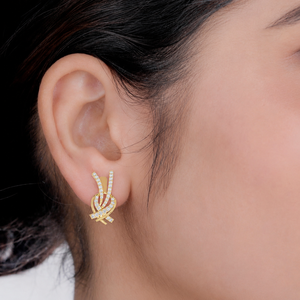 Fine Jewelry 14K 18K <b>Solid</b> <b>Gold</b> Twisted Ribbon <b>Huggies</b> Earrings Round Lab Grown Diamond Earrings DEF VVS Fine Jewelry for Women - Product Image 2