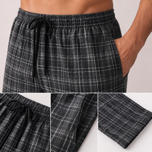 Men's Plaid Cotton Pajama Pants <b>Elastic</b> <b>Waist</b> Casual Fashionable Wear Breathable Lightweight Summer OEM <b>Trousers</b> - Product Image 2