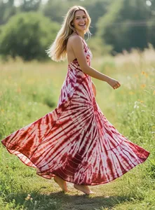 Ladies <b>Boho</b> Style Rayon Tie Dye Deep V Neck Sleeveless Flowing Maxi <b>Dress</b> Casual <b>Summer</b> Beachwear - Product Image 2