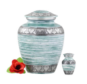 Wholesale Luxury Blue Mottle Metal Cremation Urn Bulk <b>Memorial</b> Jar with Elegant Floral Engraving and Polished Enamel Finish Art - Product Image 3