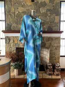Vestido Kaftan de Rayón con Estampado Shibori Turquesa, Talla Grande, Corte Holgado y Fluido, Ropa de Playa para Mujer - Product Image 5