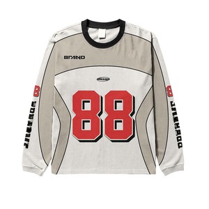 Camiseta de manga larga para hombre, mezcla de algodón y poliéster, diseño de paneles, logotipo estampado, 100% algodón, corte holgado, estampada. - Product Image 1