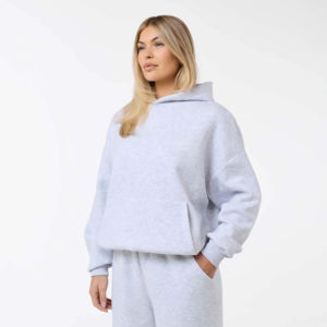 Conjunto Deportivo de Pantalones y Sudadera con Capucha para Mujer, Invierno, Oversize, Color Gris Sólido, 100% Algodón Ecológico, Largo Completo, Lavado Ácido, Estampado - Product Image 3